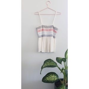 White multi color cinched tank top